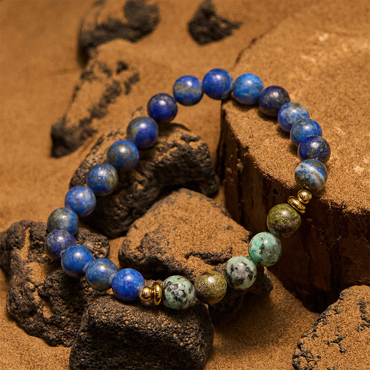Bracciale Olivenorma con perline di turchese africano e lapislazzuli da 8 mm