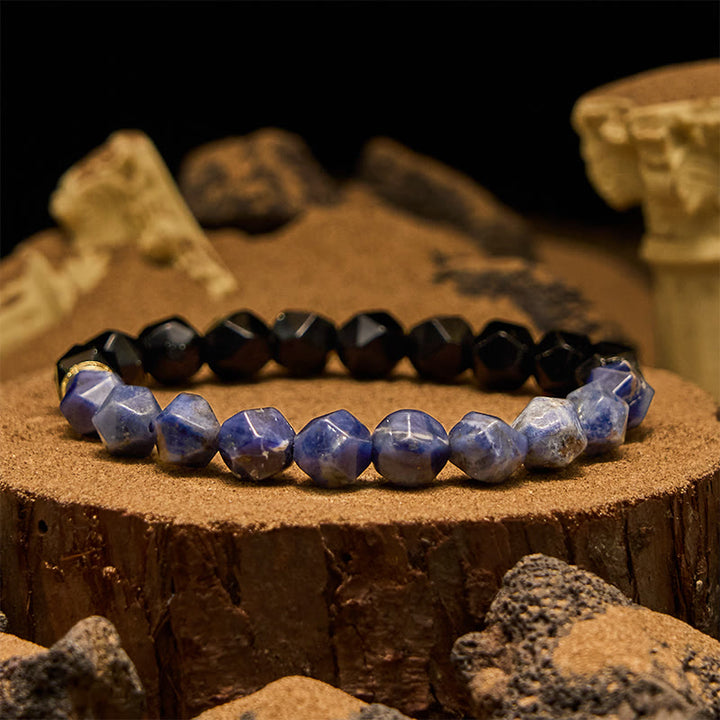 Bracciale Olivenorma in perle di sodalite e ossidiana naturale sfaccettata