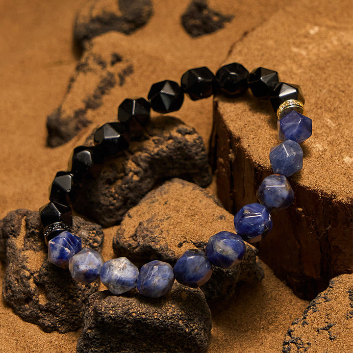Bracciale Olivenorma in perle di sodalite e ossidiana naturale sfaccettata