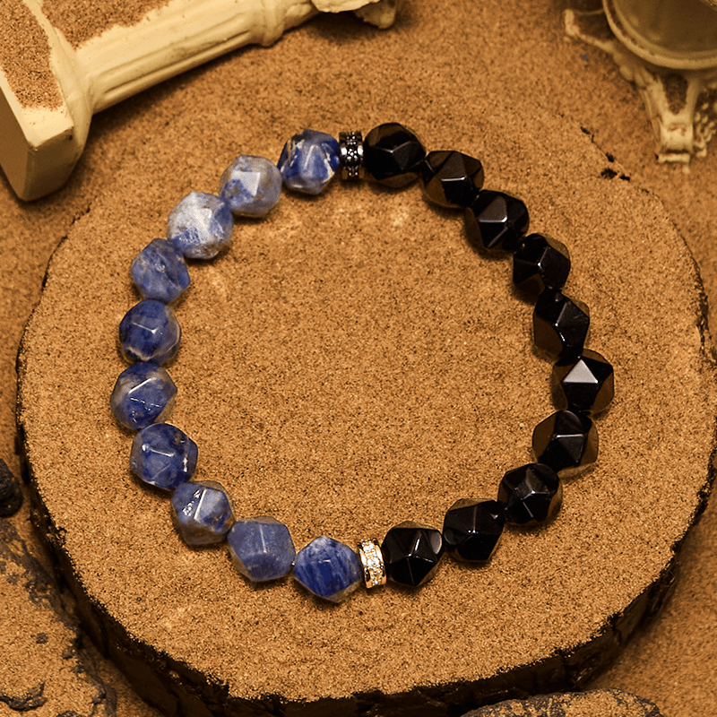Bracciale Olivenorma in perle di sodalite e ossidiana naturale sfaccettata