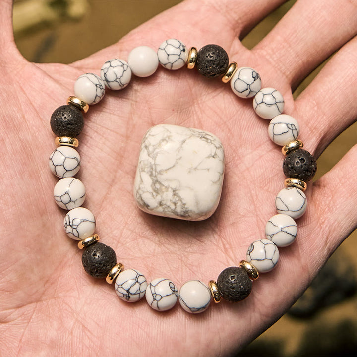 Bracciale Olivenorma con perline in pietra lavica naturale turchese bianco