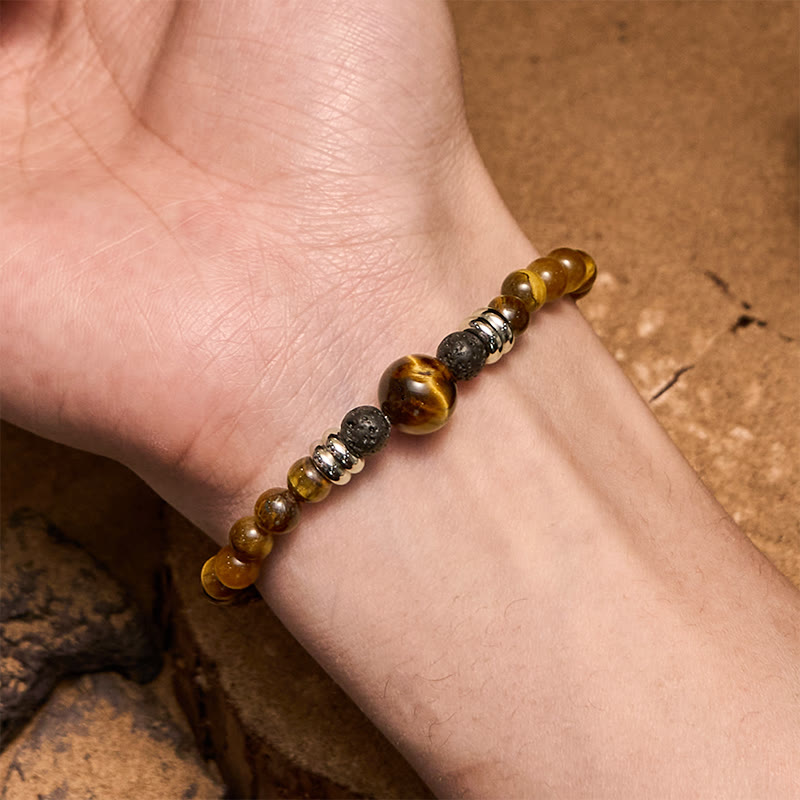 Bracciale con perline in pietra lavica naturale e occhio di tigre Olivenorma