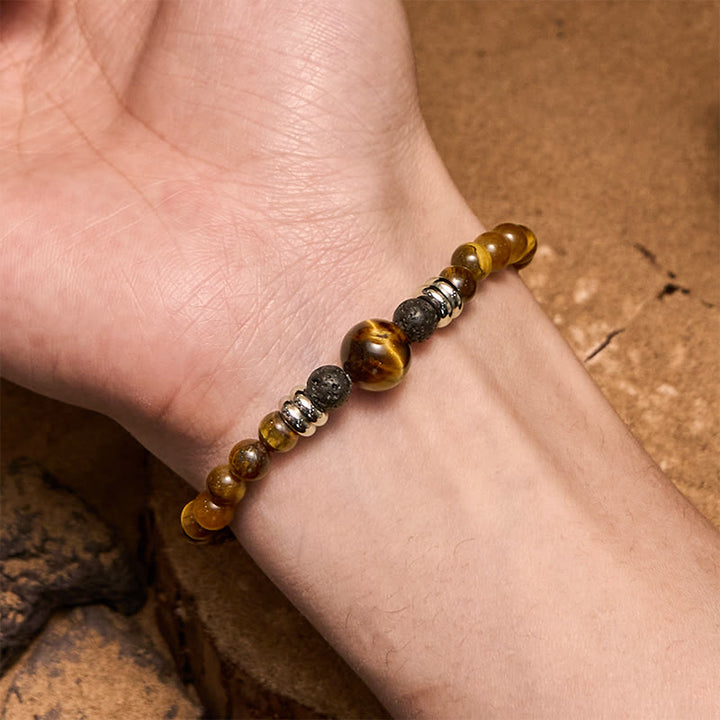 Bracciale con perline in pietra lavica naturale e occhio di tigre Olivenorma