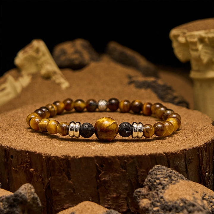 Bracciale con perline in pietra lavica naturale e occhio di tigre Olivenorma
