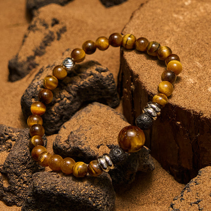 Bracciale con perline in pietra lavica naturale e occhio di tigre Olivenorma