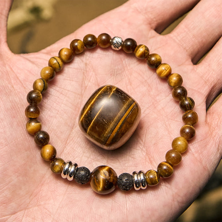 Bracciale con perline in pietra lavica naturale e occhio di tigre Olivenorma