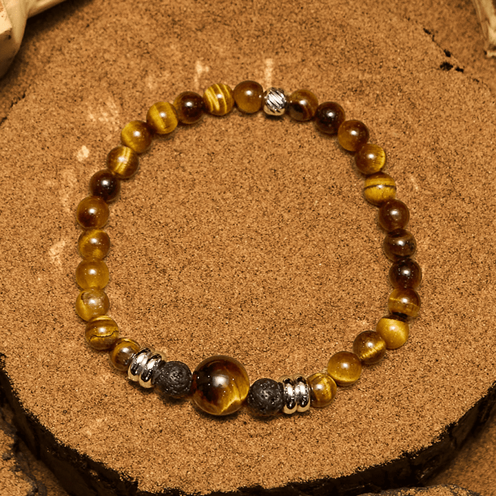 Bracciale con perline in pietra lavica naturale e occhio di tigre Olivenorma