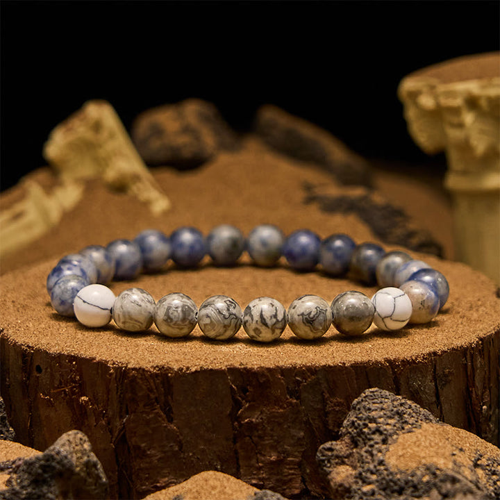 Bracciale con perline in sodalite blu naturale e diaspro grigio Olivenorma