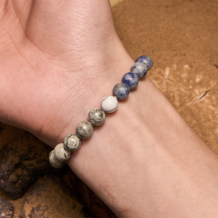 Bracciale con perline in sodalite blu naturale e diaspro grigio Olivenorma