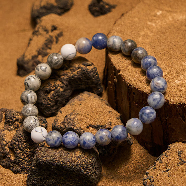 Bracciale con perline in sodalite blu naturale e diaspro grigio Olivenorma