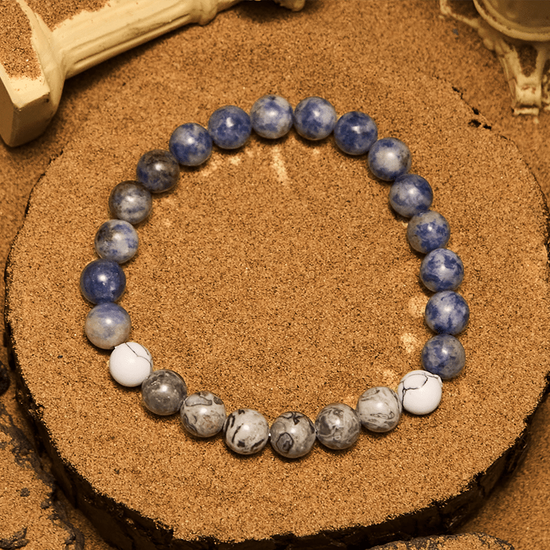 Bracciale con perline in sodalite blu naturale e diaspro grigio Olivenorma