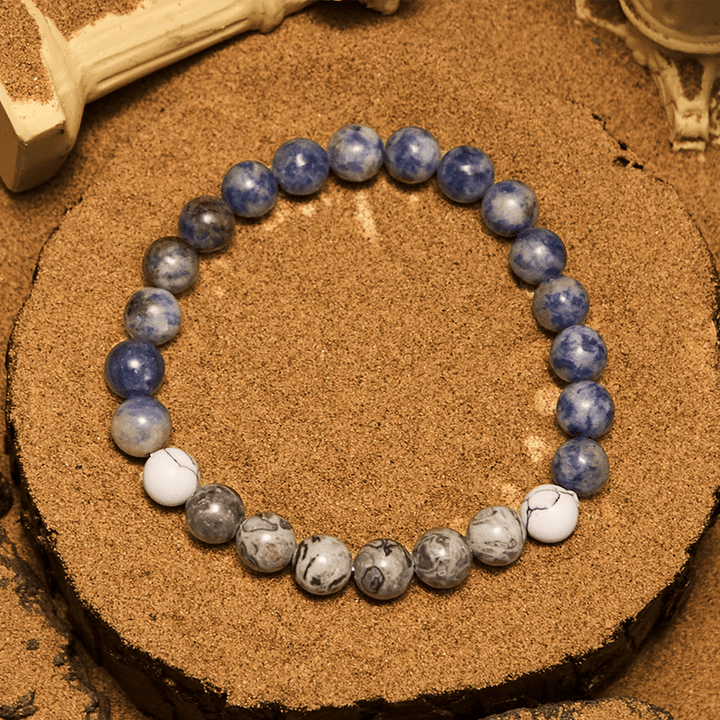 Bracciale con perline in sodalite blu naturale e diaspro grigio Olivenorma