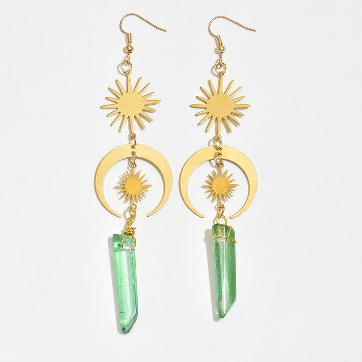 Orecchini pendenti con stella lunare in fluorite verde Olivenorma