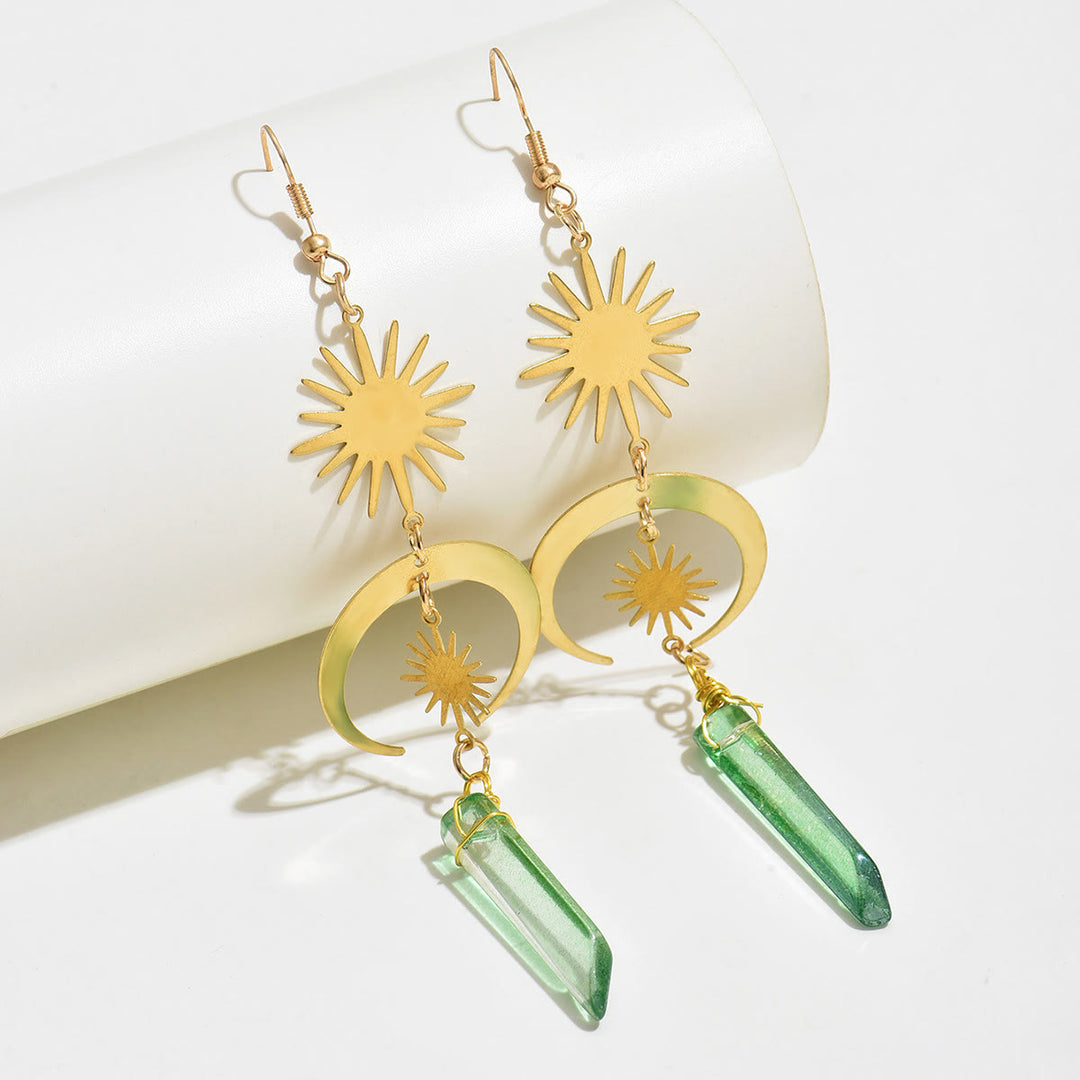Orecchini pendenti con stella lunare in fluorite verde Olivenorma