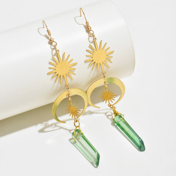 Orecchini pendenti con stella lunare in fluorite verde Olivenorma
