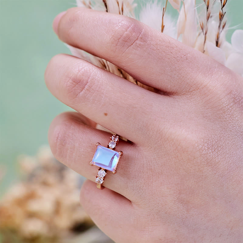Anello Olivenorma con pietra di luna sintetica a taglio quadrato
