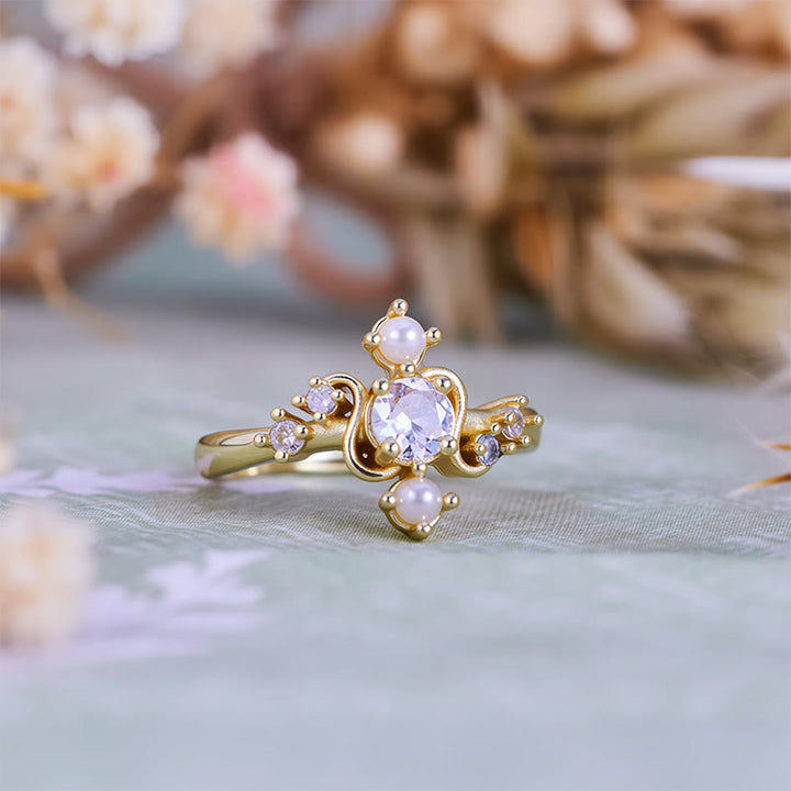 Anello Olivenorma 'Compass' con perla d'acqua dolce e zirconi bianchi