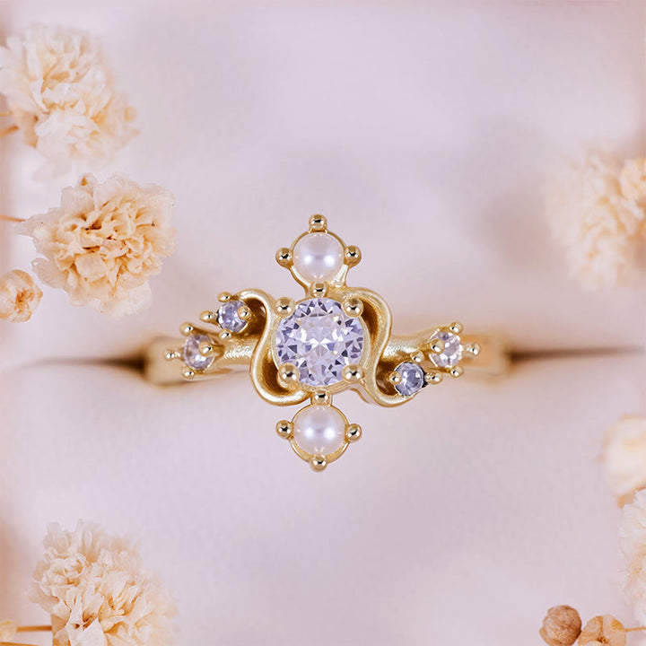 Anello Olivenorma 'Compass' con perla d'acqua dolce e zirconi bianchi