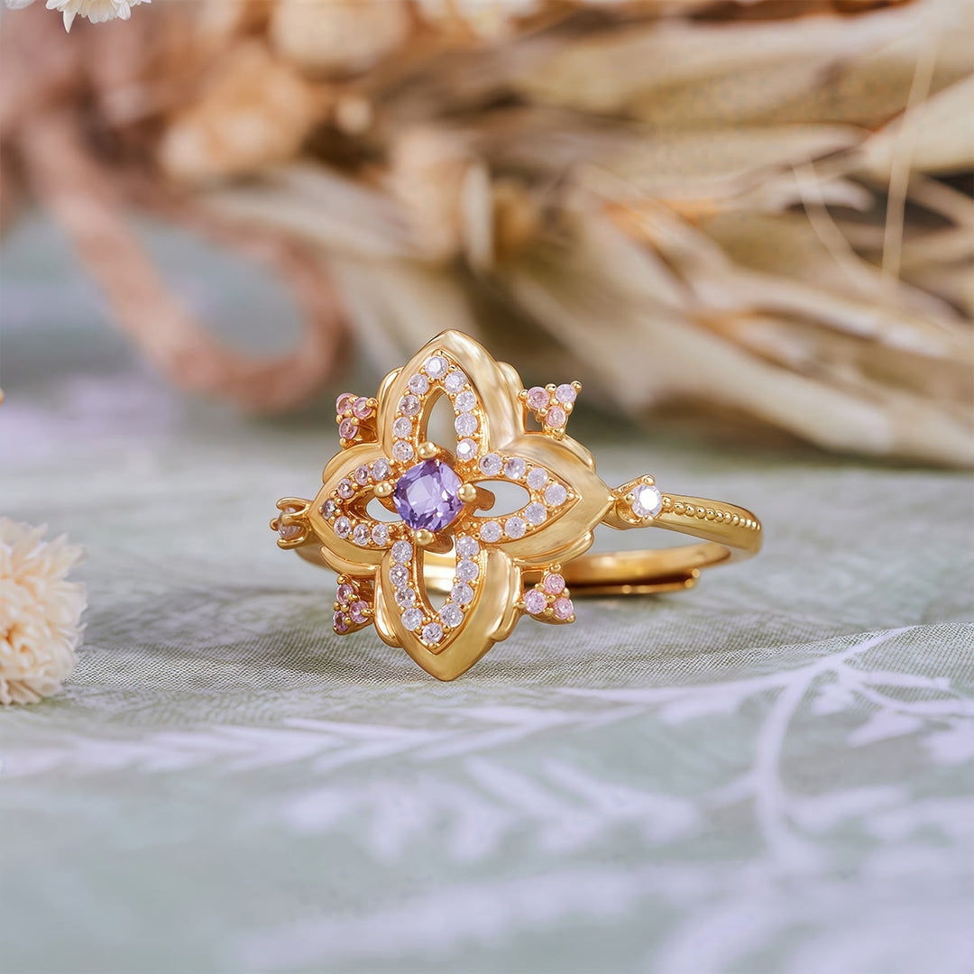 Anello Olivenorma in ametista con design retrò intagliato