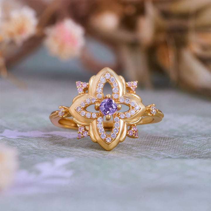 Anello Olivenorma in ametista con design retrò intagliato