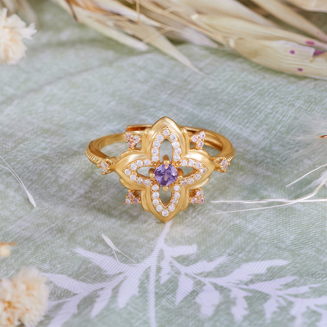 Anello Olivenorma in ametista con design retrò intagliato