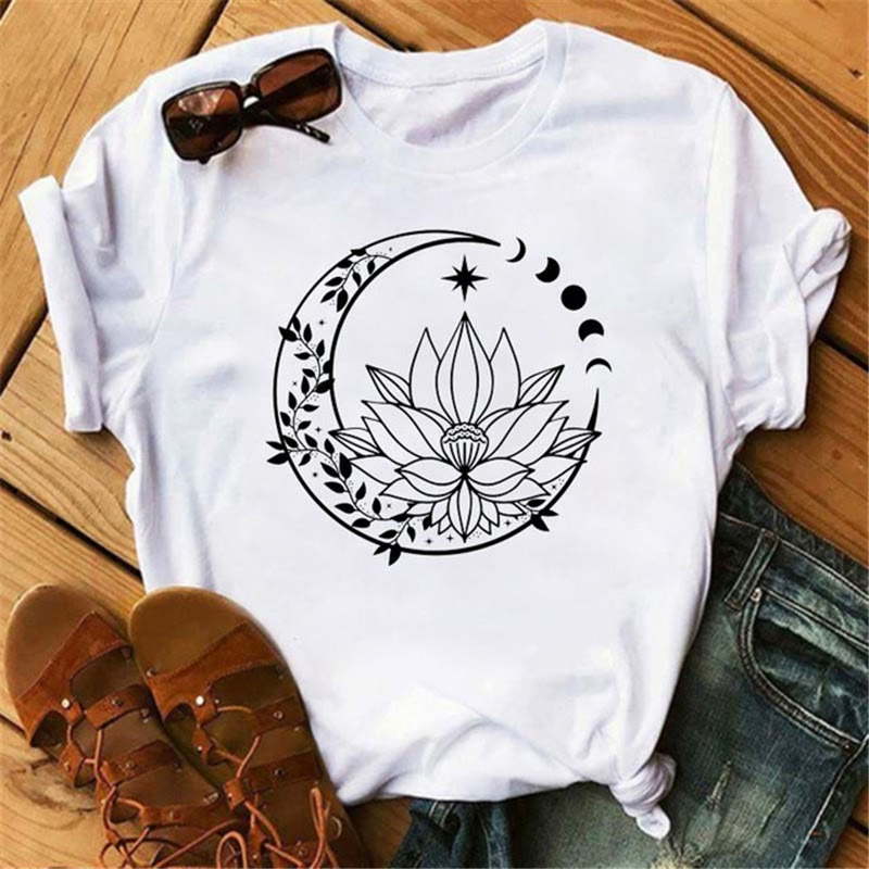 Maglietta stampata Olivenorma Cotton Moon Black Cat Lotus - Luna e Loto - 2XL - image 4