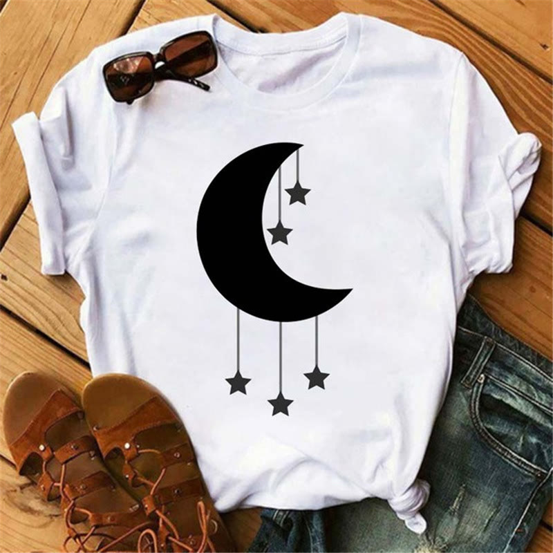 Maglietta stampata Olivenorma Cotton Moon Black Cat Lotus - Luna e stelle - 2XL - image 3