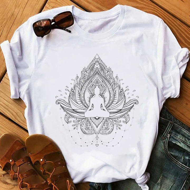 Olivenorma Buddha Chakra Meditazione Zen Hobo Boho T-shirt stampata