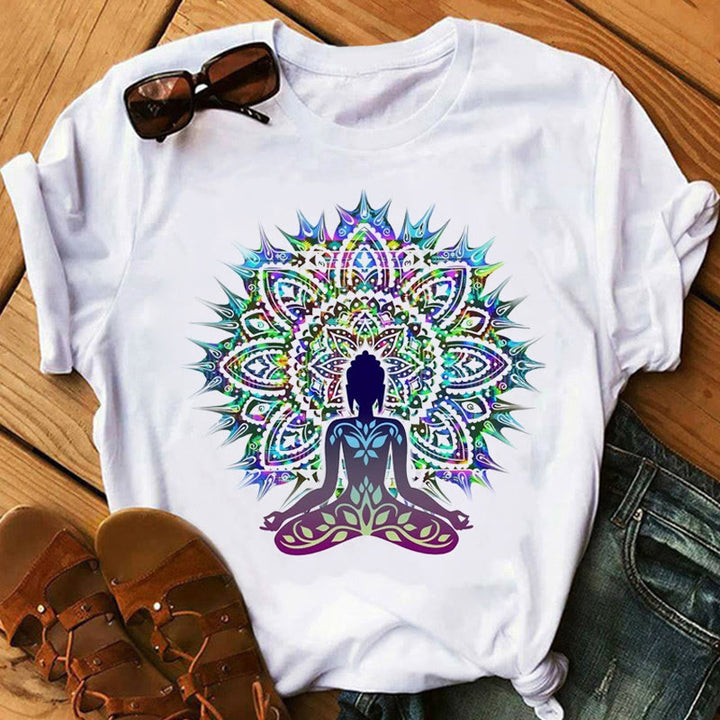 Olivenorma Buddha Chakra Meditazione Zen Hobo Boho T-shirt stampata