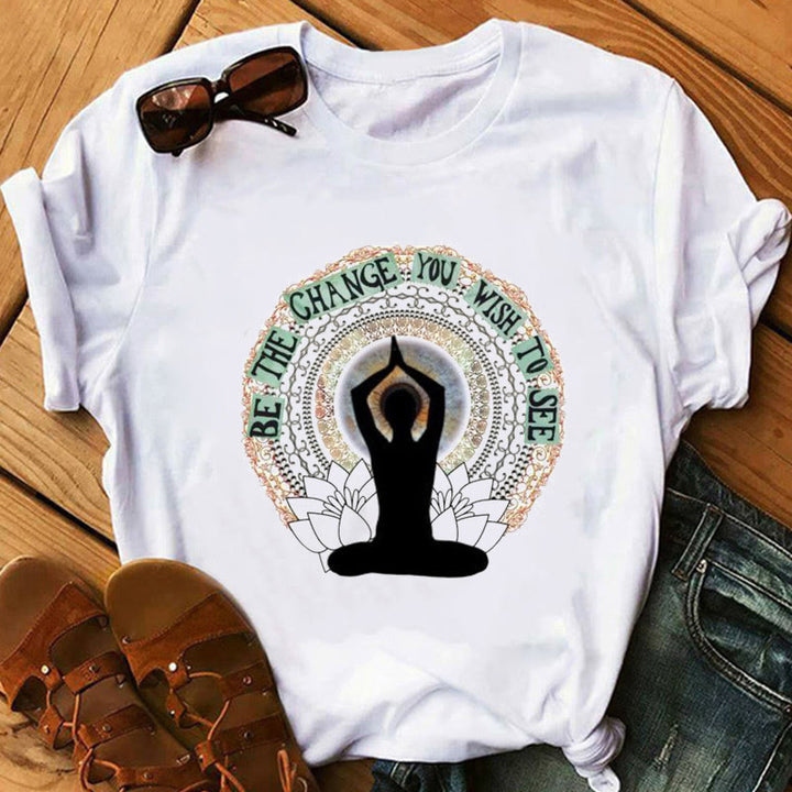 Olivenorma Buddha Chakra Meditazione Zen Hobo Boho T-shirt stampata