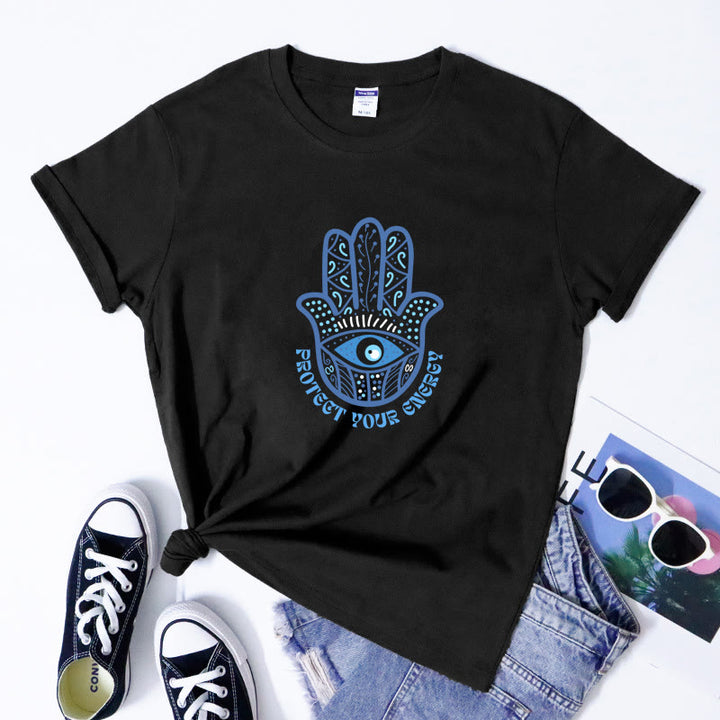 Maglietta stampata con protezione contro il malocchio di Hamsa di Olivenorma - Nero - 2XL - image 2