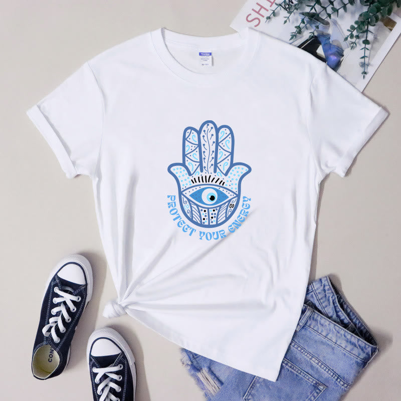 Maglietta stampata con protezione contro il malocchio di Hamsa di Olivenorma - Bianco - 2XL - image 0