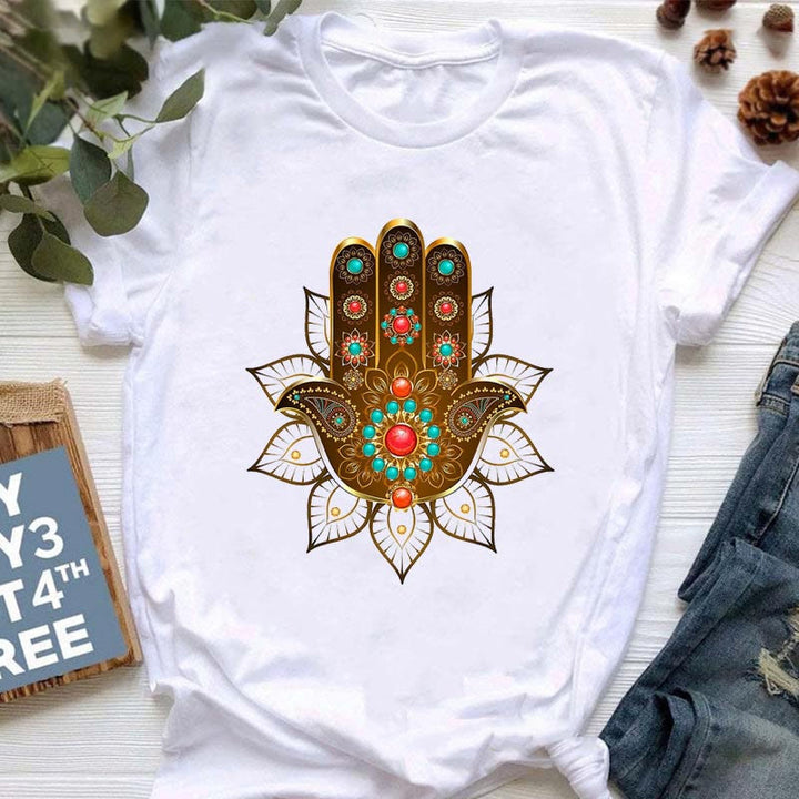 Maglietta stampata Meditazione Hamsa Buddha Lotus Olivenorma