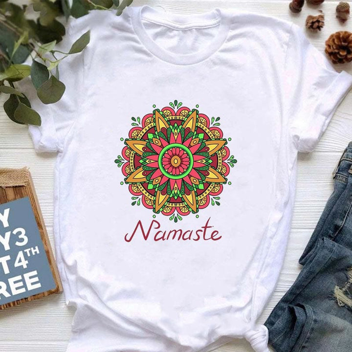 Maglietta stampata Meditazione Hamsa Buddha Lotus di Olivenorma - Fiori rossi e verdi - 2XL - image 13