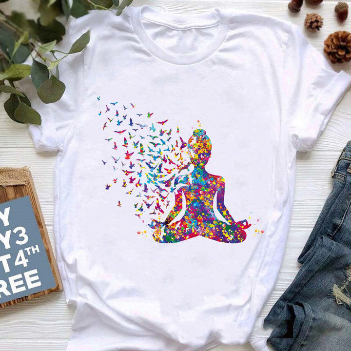 Olivenorma - Maglietta stampata con Buddha colorato e meditazione yoga