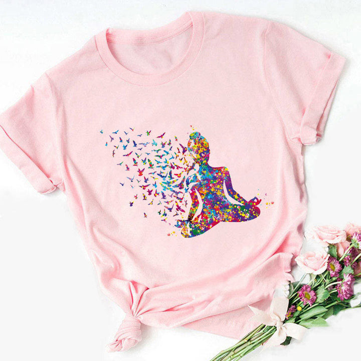 Olivenorma - Maglietta stampata con Buddha colorato e meditazione yoga