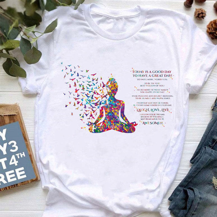 Olivenorma - Maglietta stampata con Buddha colorato e meditazione yoga