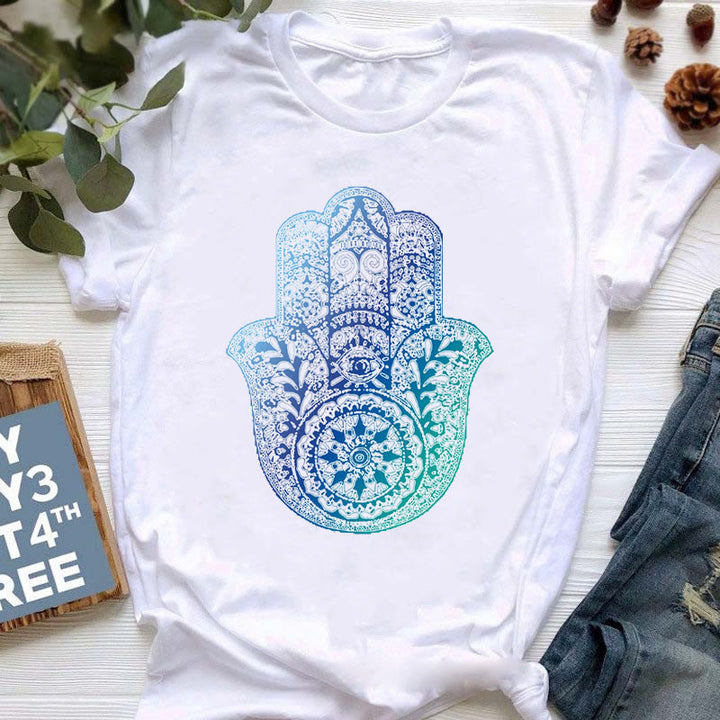 Olivenorma Buddha Yoga Meditazione Top T-shirt stampata colorata - Hamsa blu - 2XL - image 0