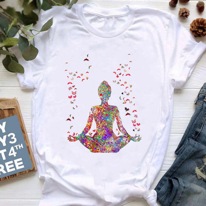 Olivenorma Buddha Yoga Meditazione Top T-shirt stampata colorata