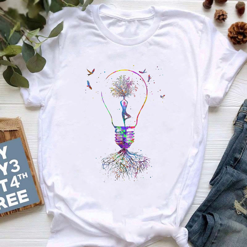 Olivenorma Buddha Yoga Meditazione Top T-shirt stampata colorata - Albero della vita e lampadina - 2XL - image 12