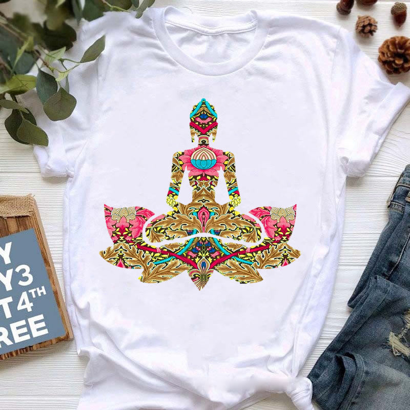 Olivenorma Buddha Yoga Meditazione Top T-shirt stampata colorata - Buddha e Loto - 2XL - image 3
