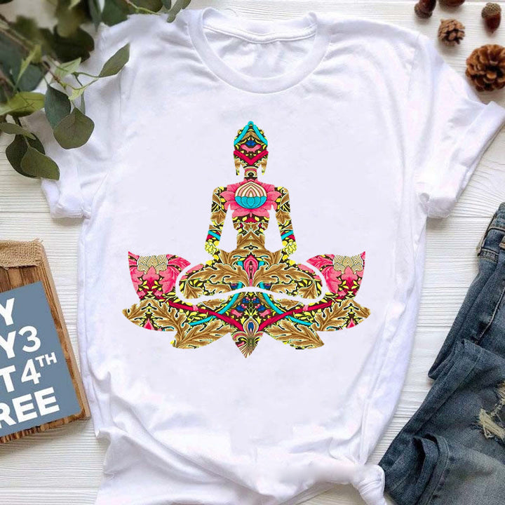 Olivenorma Buddha Yoga Meditazione Top T-shirt stampata colorata - Buddha e Loto - 2XL - image 3
