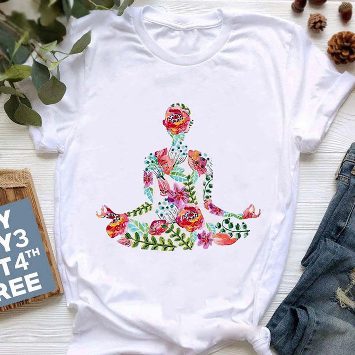 Olivenorma Buddha Yoga Meditazione Top T-shirt stampata colorata - Buddha dei fiori - 2XL - image 4