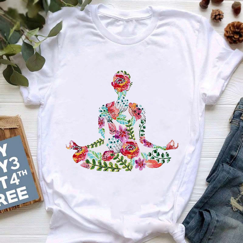 Olivenorma Buddha Yoga Meditazione Top T-shirt stampata colorata - Buddha dei fiori - 2XL - image 4