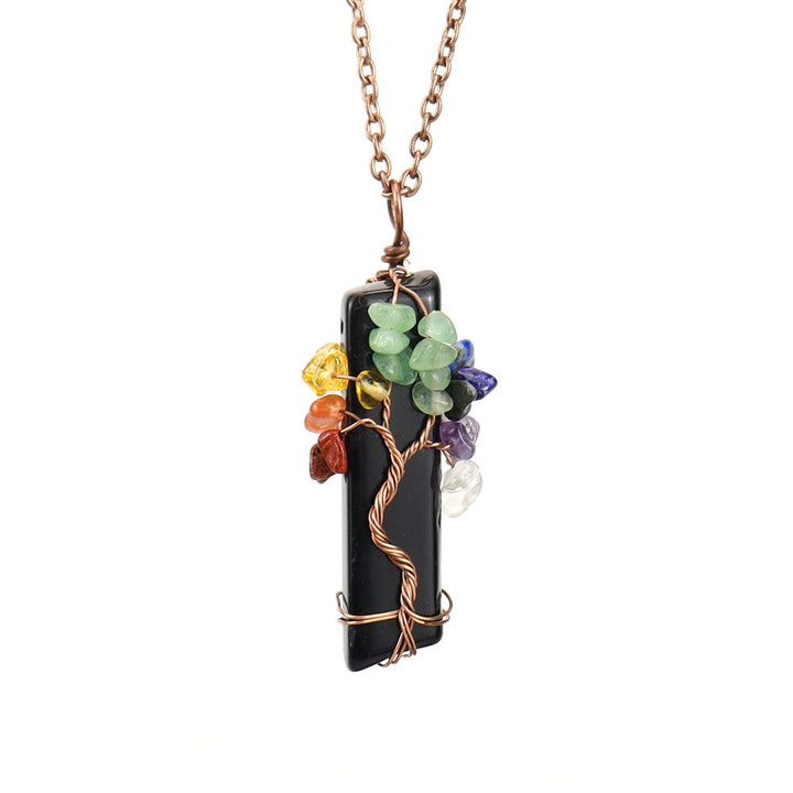 Collana con ciondolo chakra in pietra naturale rettangolare Olivenorma