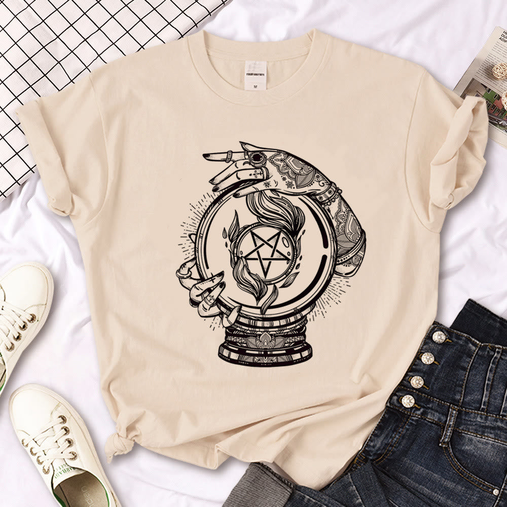 Maglietta Olivenorma con stampa gotica "Triple Moon Witch" color cachi - Pentagramma - 2XL - image 0