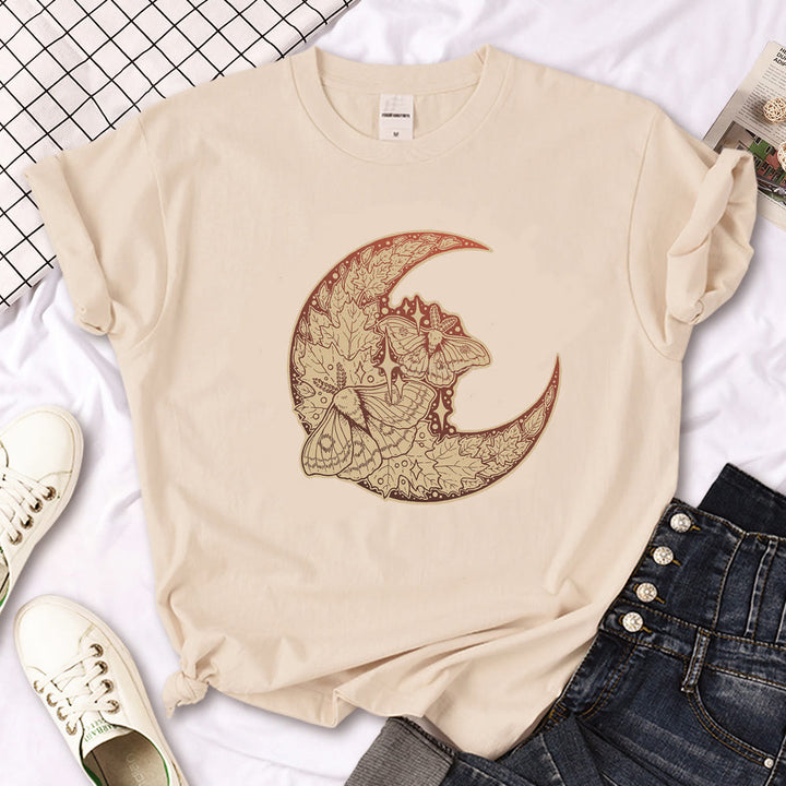 Maglietta Olivenorma con stampa gotica "Triple Moon Witch" color cachi - Luna e falena - 2XL - image 6