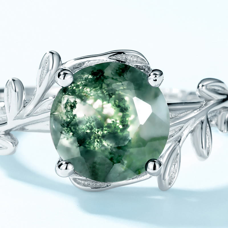 Olivenorma Elegante anello regolabile a forma di foglia in agata muschiata