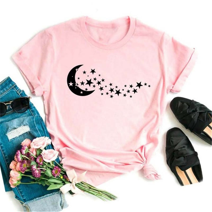 Maglietta rosa con stampa di loto luna nera in poliestere Olivenorma - Luna e stelle 2 - 2XL - image 11