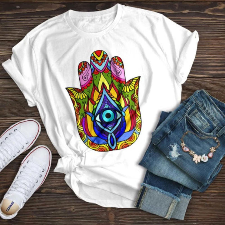 Maglietta Olivenorma in cotone con stampa Hamsa e malocchio - Bianco - 2XL - image 4
